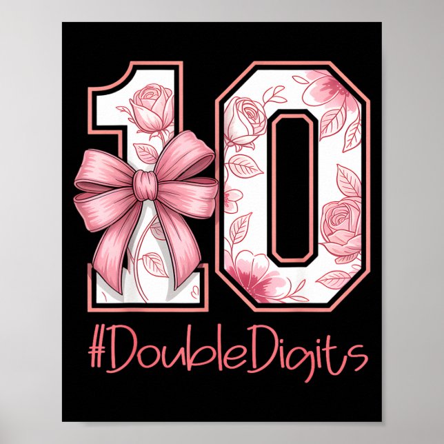 Póster Double Digits Birthday Girl 10th Nk Coquette Bow F (Frente)