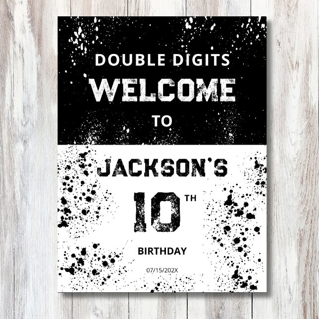 Póster Double Digits Boys 10th Birthday Welcome Sign (Boys 10th Birthday Grunge Double Digits Welcome Poster)