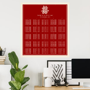 Póster Double Happiness Red Chinese Wedding Seating Chart