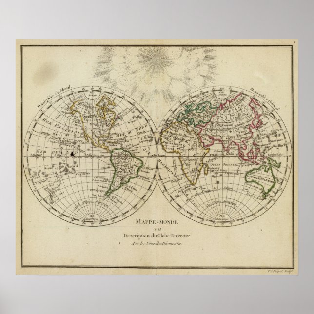 Póster Double hemisphere map (Frente)