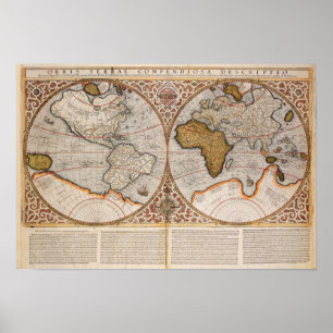 Póster Double Hemisphere World Map, 1587
