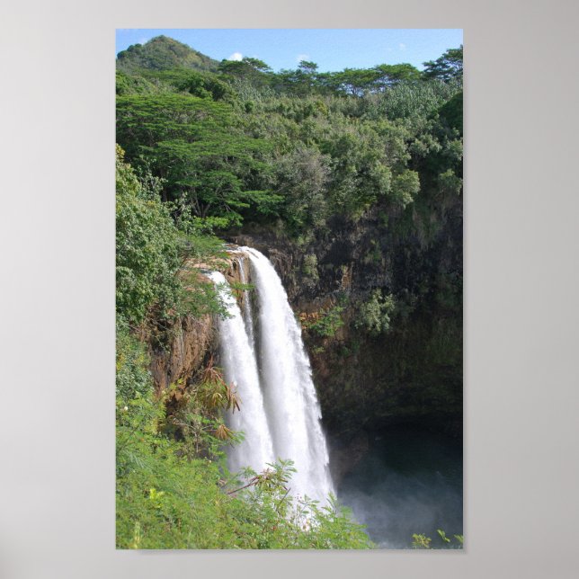 Póster Double waterfall, Wailua Falls Kauai Hawaii (Frente)