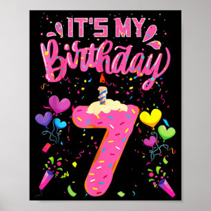 Póster doughnut cumpleaños 7 feliz niña de 7 años niños
