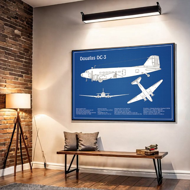 Póster Douglas DC-3 - Plan de dibujo del plano aéreo ABD (Subido por el creador)