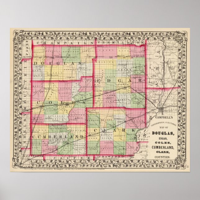 Póster Douglas, Edgar, Coles, Cumberland, Clark counties (Frente)