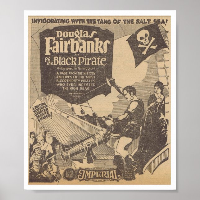 Póster Douglas Fairbanks Billie Dove Black Pirate 1926 (Frente)