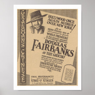 Póster Douglas Fairbanks el estreno mundial 1927 del