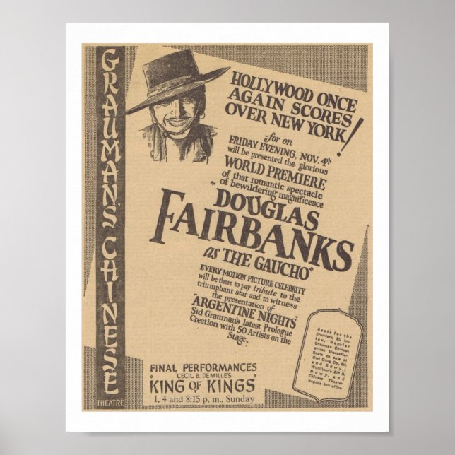 Póster Douglas Fairbanks El estreno mundial de Gaucho 192 (Frente)