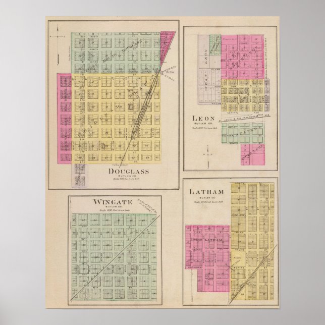Póster Douglas, Leon, Wingate y Latham, Kansas (Frente)