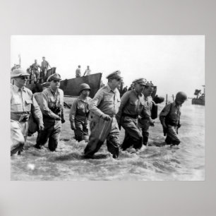 Póster Douglas MacArthur llega a isla filipina de Leyte