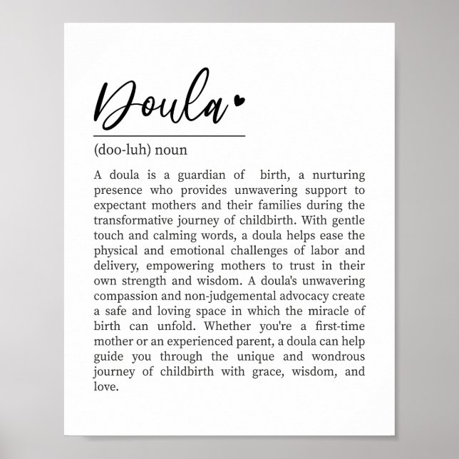 Póster Doula Definition, Doula Gift, presente para Doula (Frente)
