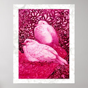 PÓSTER DOVAS BLANCAS EN FUCHSIA PINCA