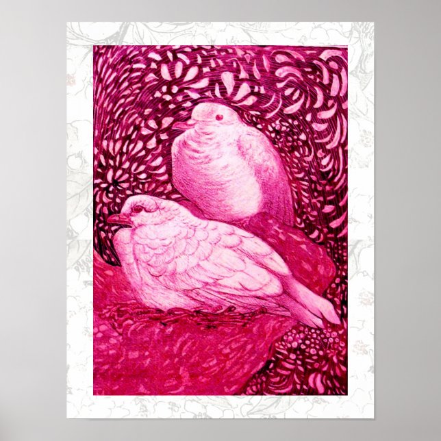 PÓSTER DOVAS BLANCAS EN FUCHSIA PINCA (Frente)