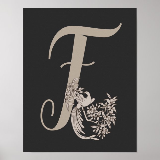 Póster Dove Elegante Monograma Inicial F (Frente)