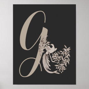 Póster Dove Elegante Monograma Inicial G Personalizado