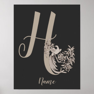 Póster Dove Elegante Monograma Inicial H Personalizado
