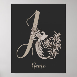Póster Dove Elegante Monograma Inicial J Personalizado
