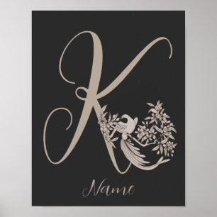 Póster Dove Elegante Monograma Inicial K Personalizado