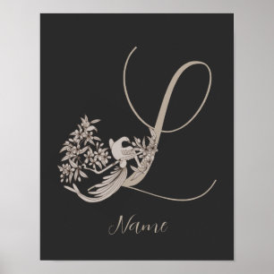 Póster Dove Elegante Monograma Inicial L Personalizado