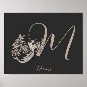 Póster Dove Elegante Monograma Inicial M Personalizado