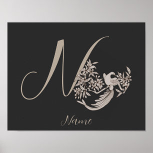 Póster Dove Elegante Monograma Inicial N Personalizado