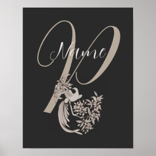 Póster Dove Elegante Monograma Inicial P Personalizado