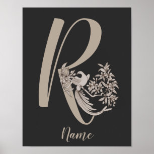 Póster Dove Elegante Monograma Inicial R Personalizado