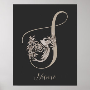 Póster Dove Elegante Monograma Inicial S Personalizado