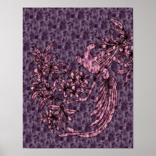 Póster Dove On Branch Purple Bird Abstract Art