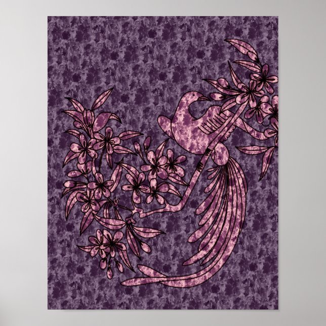 Póster Dove On Branch Purple Bird Abstract Art (Frente)