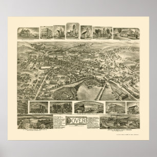 Póster Dover, mapa panorámico de NJ - 1903