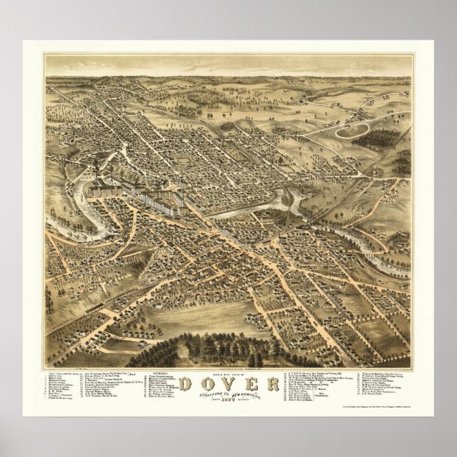 Póster Dover, Mapa Panorámico NH - 1877 (Frente)