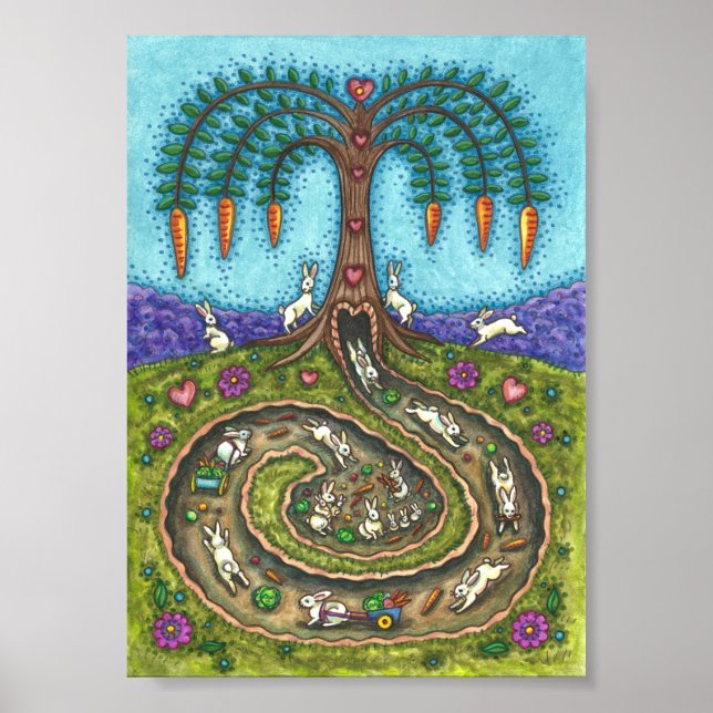 PÓSTER DOWN THE RABBIT HOLE, CARROT WILLOW TREE FOLK ART (Frente)
