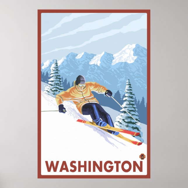Póster Downhhill Snow Skier - Washington (Frente)