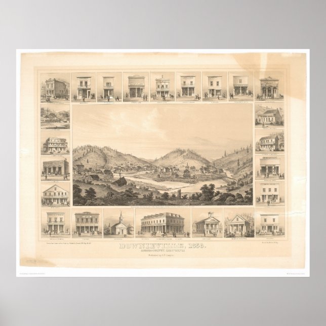 Póster Downieville, CA Panoramic Map 1856 (0522A) (Frente)