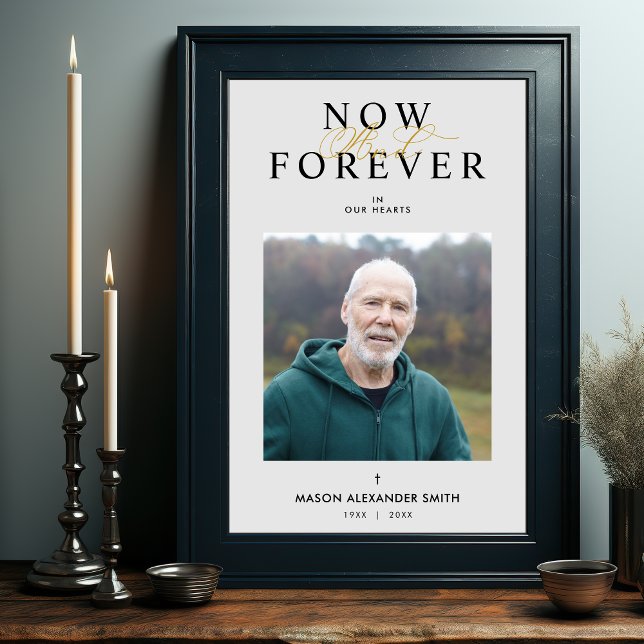 Póster Downloadable Exquisite Gray Elegant Funeral Photo (Downloadable Exquisite Elegant Gray Elegy Funeral Photo Poster. )