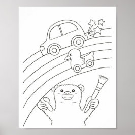 Póster Downloadable Polar Bear Rainbow Coloring Page 