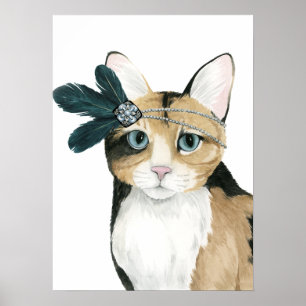 Póster Downton Cat Bejeweling con plumas