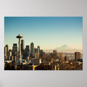 Póster Downtown Seattle skyline and Space Needle