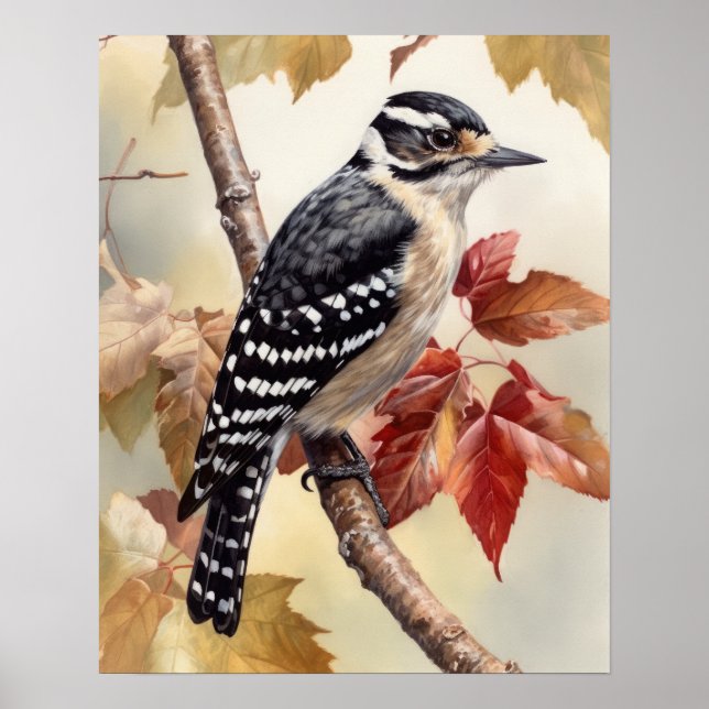 Póster Downy Woodpecker Bird Art Print Poster (Frente)