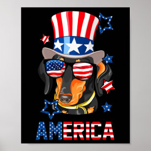 Póster Doxie De Perro Estadounidense 4 De Julio Tee