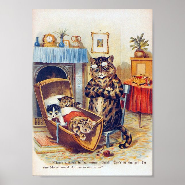 Póster Dozing Cat and Baby Cat, Louis Wain (Frente)