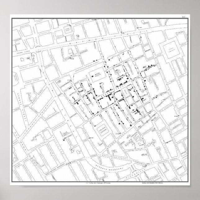Póster Dr. John Snow: Cholera Map of London, 1854 (Frente)
