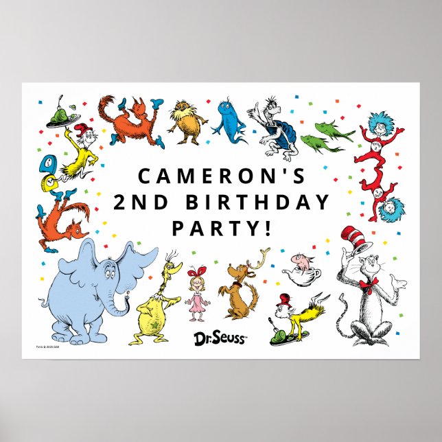 Póster Dr. Seuss Character Confetti | Cumpleaños de los n (Frente)