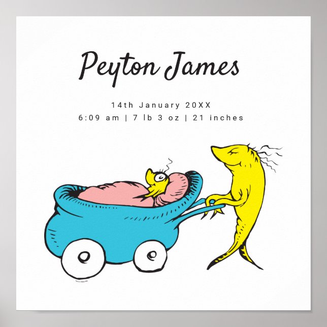 Póster Dr. Seuss | Estadísticas de nacimiento de un pez (Frente)