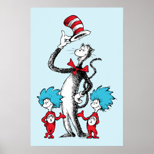 Póster Dr. Seuss   Gato en el sombrero, Cosa Uno y Cosa D