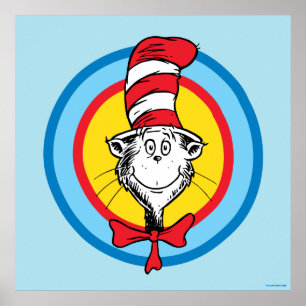 Póster Dr. Seuss Gráfico de la cabeza del gato con somb