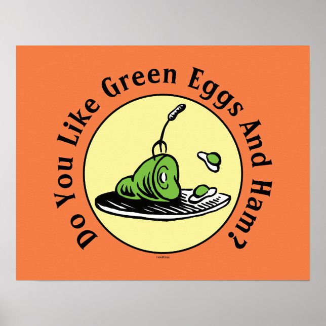 Póster Dr. Seuss | Huevos verdes e icono de jamón (Frente)