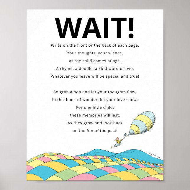 Póster Dr. Seuss | Oh, The Places Libro de Firmas para Fi (Frente)
