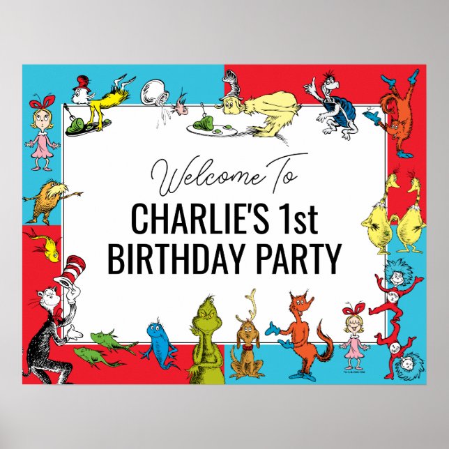 Póster Dr. Seuss - Personajes | Cumpleaños de niños (Frente)